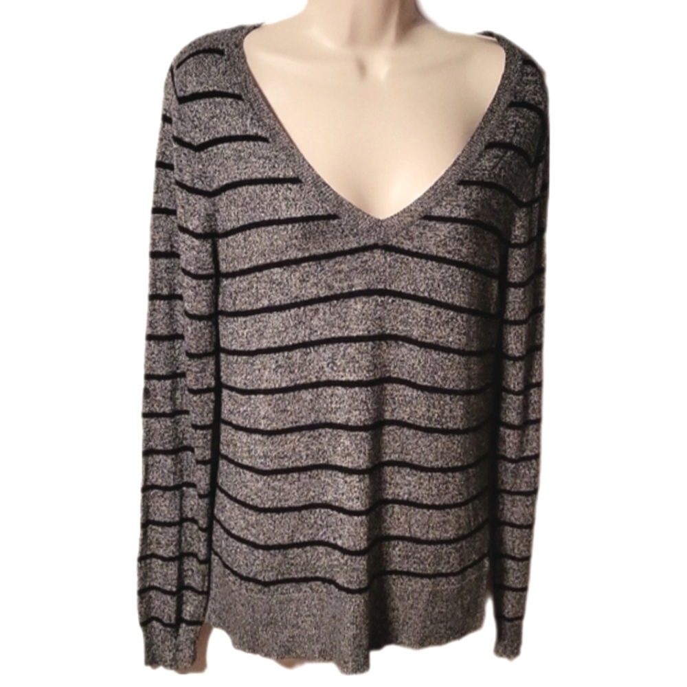 MOSSIMO Vintage Y2K Women's Black & White Striped V-Neck Sweater Size Small